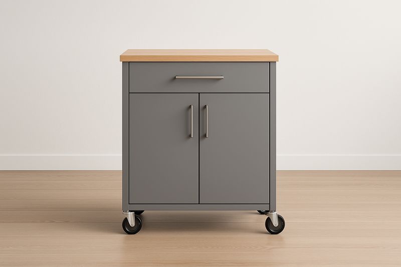 Carrello da Cucina in Metallo e Legno Grigio-Jardinmarie