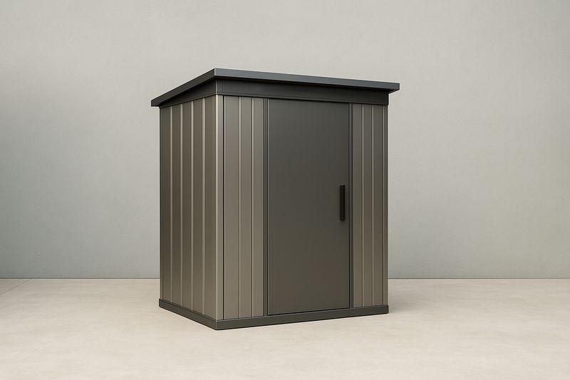 Casetta da giardino in acciaio con porta singola, grigio scuro, 190x150x120 cm-Jardinmarie