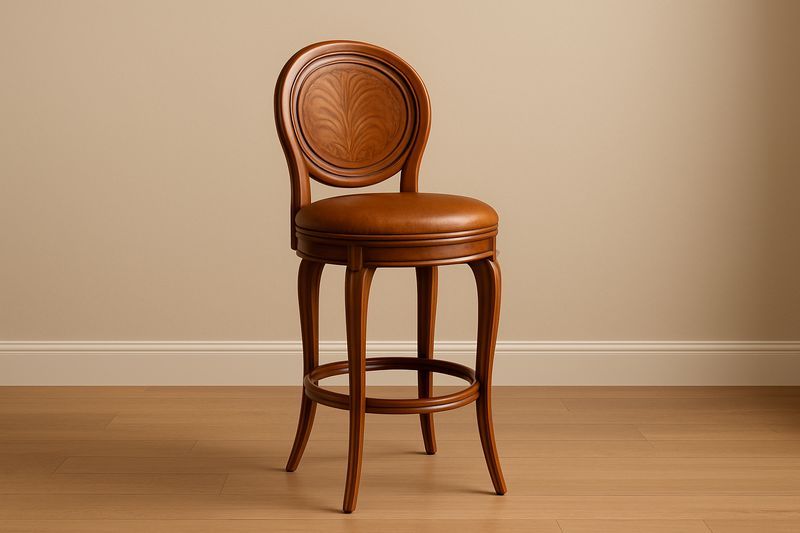 Sgabello in Legno e Pelle Marrone-Jardinmarie