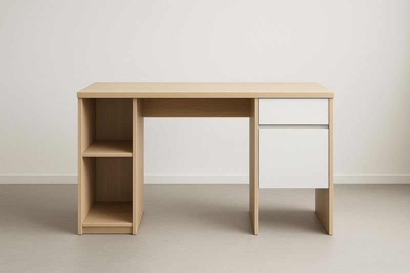 Scrivania in MDF Rovere Chiaro e Bianco con Cassetti 120x50x75 cm-Jardinmarie