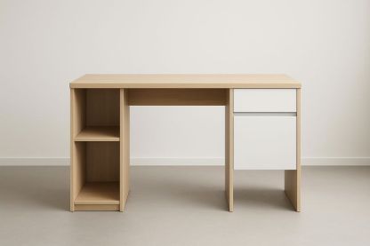 Scrivania in MDF Rovere Chiaro e Bianco con Cassetti 120x50x75 cm-Jardinmarie