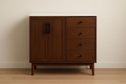 Credenza rettangolare marrone con ante e cassetti in MDF-Jardinmarie