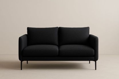 Divano 2 posti nero in poliestere con struttura in acciaio-Jardinmarie