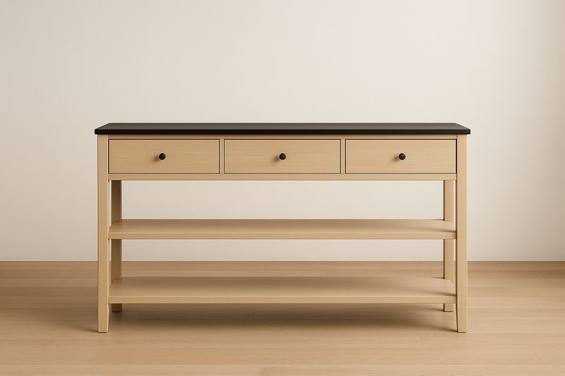 Consolle Rettangolare con 3 Cassetti in Legno e MDF Nero-Jardinmarie