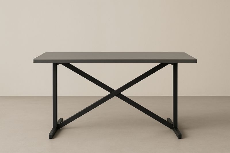 Tavolo Rettangolare in Melaminico Grigio con Gambe in Metallo-Jardinmarie