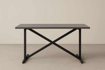 Tavolo Rettangolare in Melaminico Grigio con Gambe in Metallo-Jardinmarie