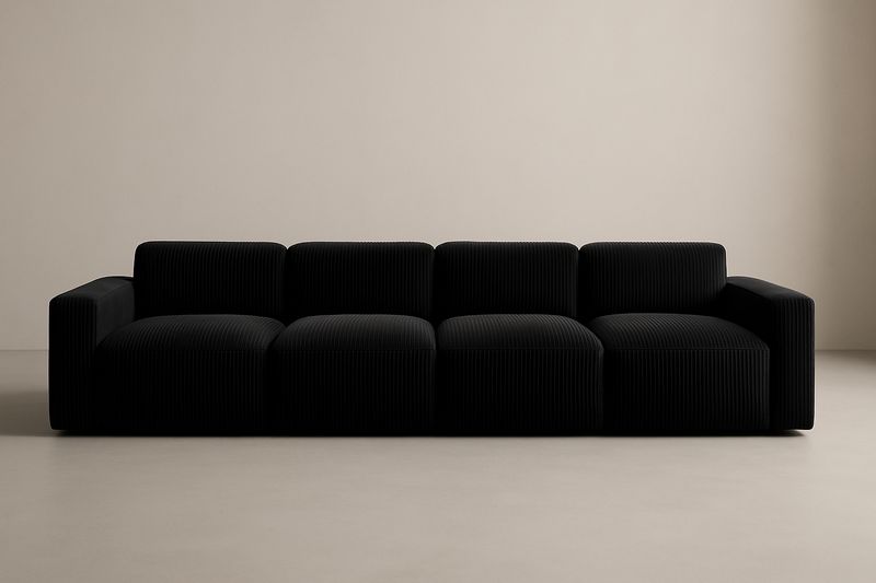 Divano modulare nero in velluto con struttura in legno massiccio-Jardinmarie