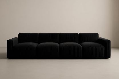 Divano modulare nero in velluto con struttura in legno massiccio-Jardinmarie