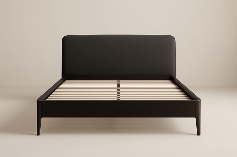 Letto matrimoniale nero in legno e tessuto 200x160×100 cm-Jardinmarie