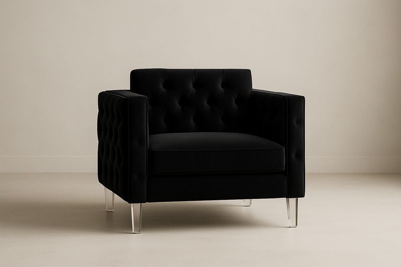 Poltrona in Velluto Nero con Gambe in Acrilico 95×85×75cm-Jardinmarie