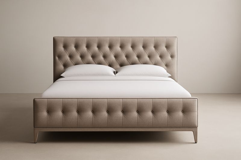 Letto matrimoniale in tessuto beige con materasso e cuscini, 200x160x120 cm.-Jardinmarie