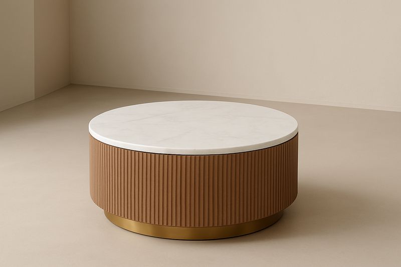 Tavolino rotondo in marmo e legno con base in metallo dorato-Jardinmarie