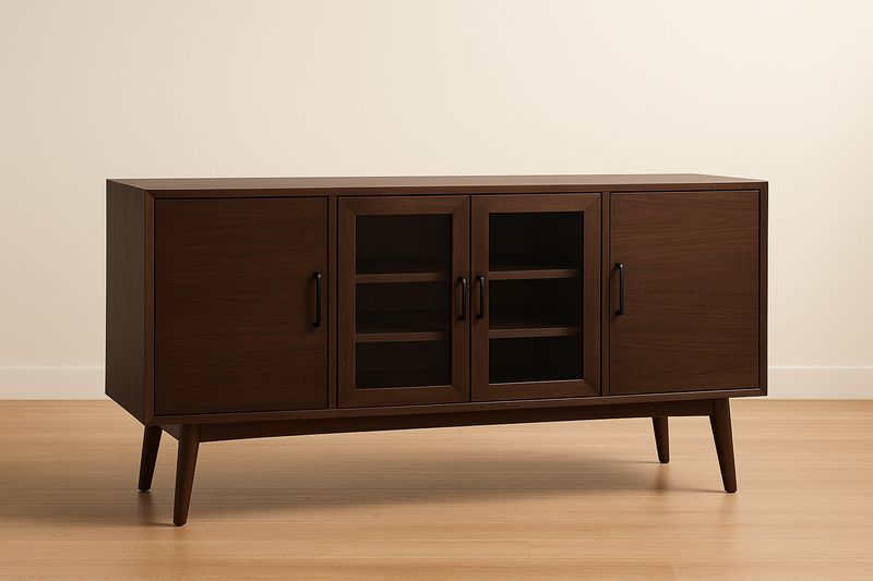 Credenza in Legno con Ante in Vetro 180x45x75 cm-Jardinmarie