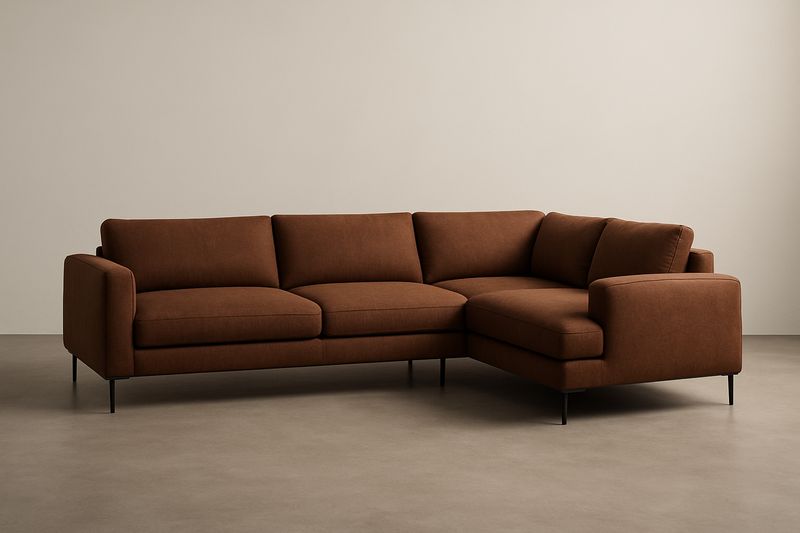 Divano angolare in tessuto poliestere Marrone 294×205×85cm-Jardinmarie