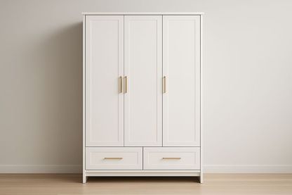 Armadio a Tre Ante con Cassetti in MDF Bianco 200x150x60 cm-Jardinmarie