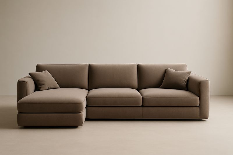 Divano angolare in tessuto marrone con chaise longue-Jardinmarie