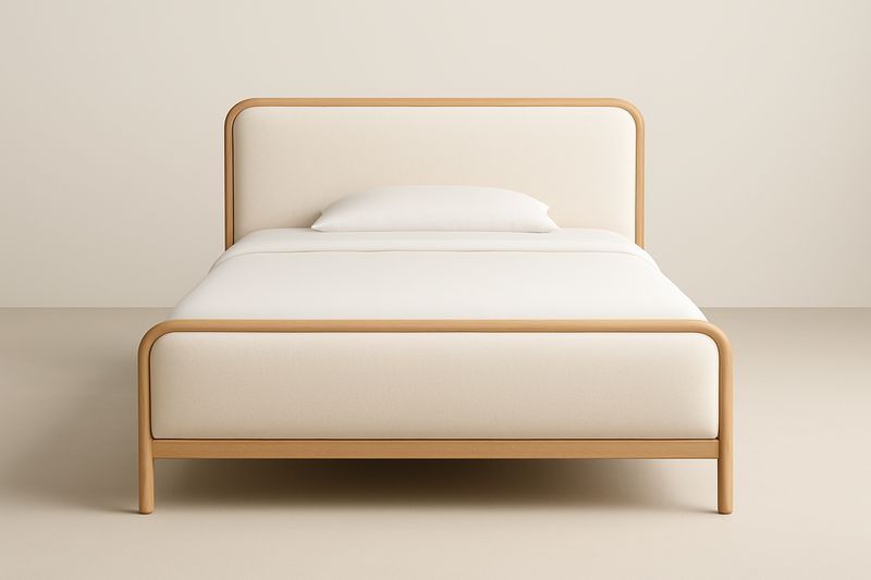 Letto matrimoniale in legno e tessuto beige 200x160×100 cm-Jardinmarie