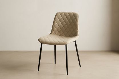 Sedia in tessuto beige con gambe in metallo nero-Jardinmarie