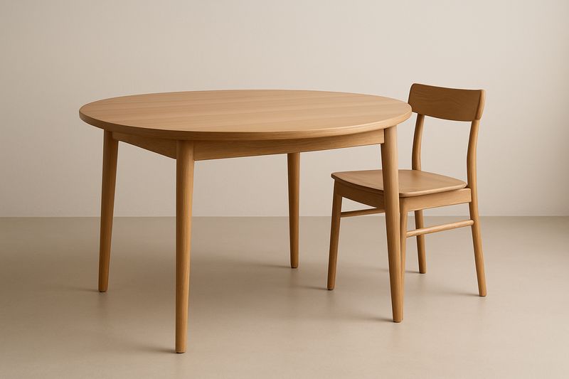 Set tavolo rotondo e sedia in legno massello Marrone chiaro-Jardinmarie