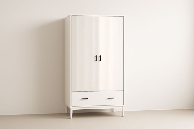 Armadio guardaroba a due ante bianco con cassetto MDF 200×100×55 cm-Jardinmarie