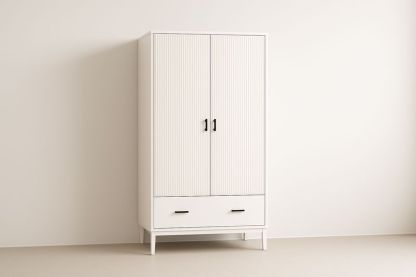 Armadio guardaroba a due ante bianco con cassetto MDF 200×100×55 cm-Jardinmarie