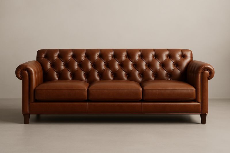 Divano in Pelle Marrone Tre Posti 210×90×80cm-Jardinmarie