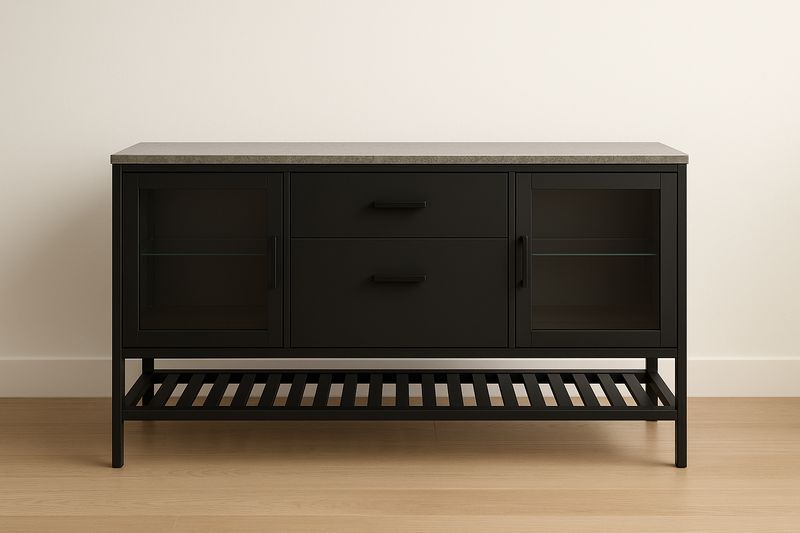 Credenza buffet metallo e vetro nero 120x40x80 cm-Jardinmarie