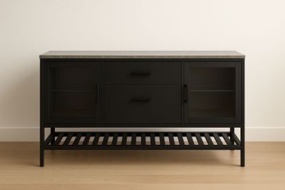 Credenza buffet metallo e vetro nero 120x40x80 cm-Jardinmarie