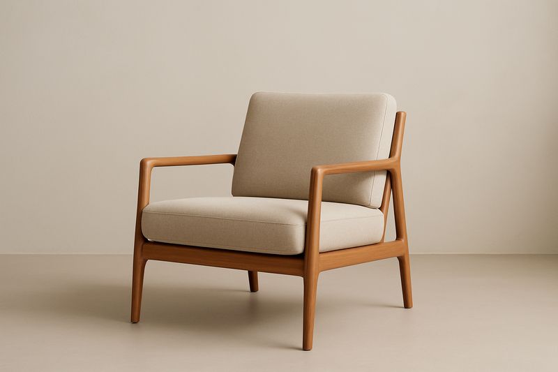 Poltrona moderna struttura in legno cuscino in tessuto beige-Jardinmarie