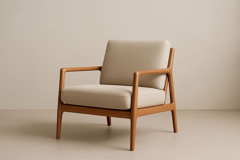 Poltrona moderna struttura in legno cuscino in tessuto beige-Jardinmarie