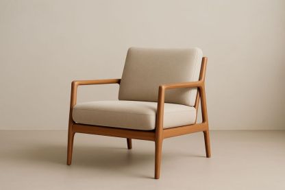 Poltrona moderna struttura in legno cuscino in tessuto beige-Jardinmarie