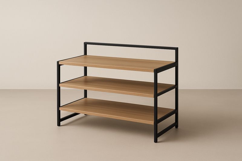 Scarpiera a tre ripiani in MDF e metallo nero-Jardinmarie