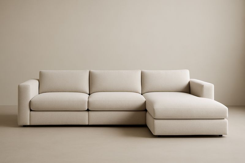 Divano angolare con chaise longue in tessuto crema 300×100×85cm-Jardinmarie