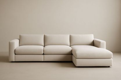 Divano angolare con chaise longue in tessuto crema 300×100×85cm-Jardinmarie