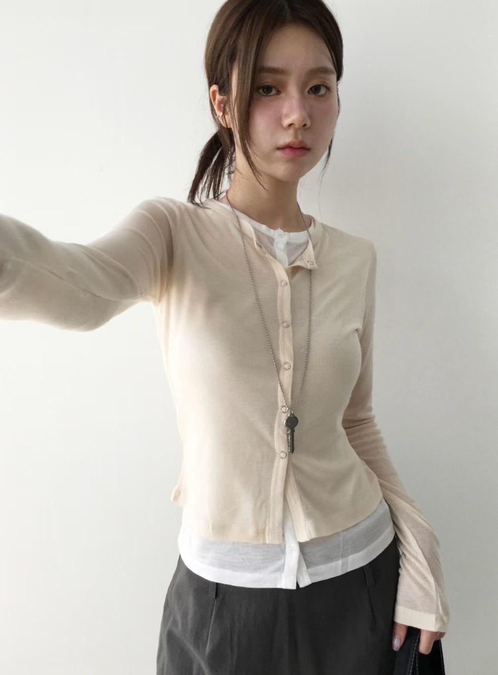 C1601 Inner Layering Knit Cardigan