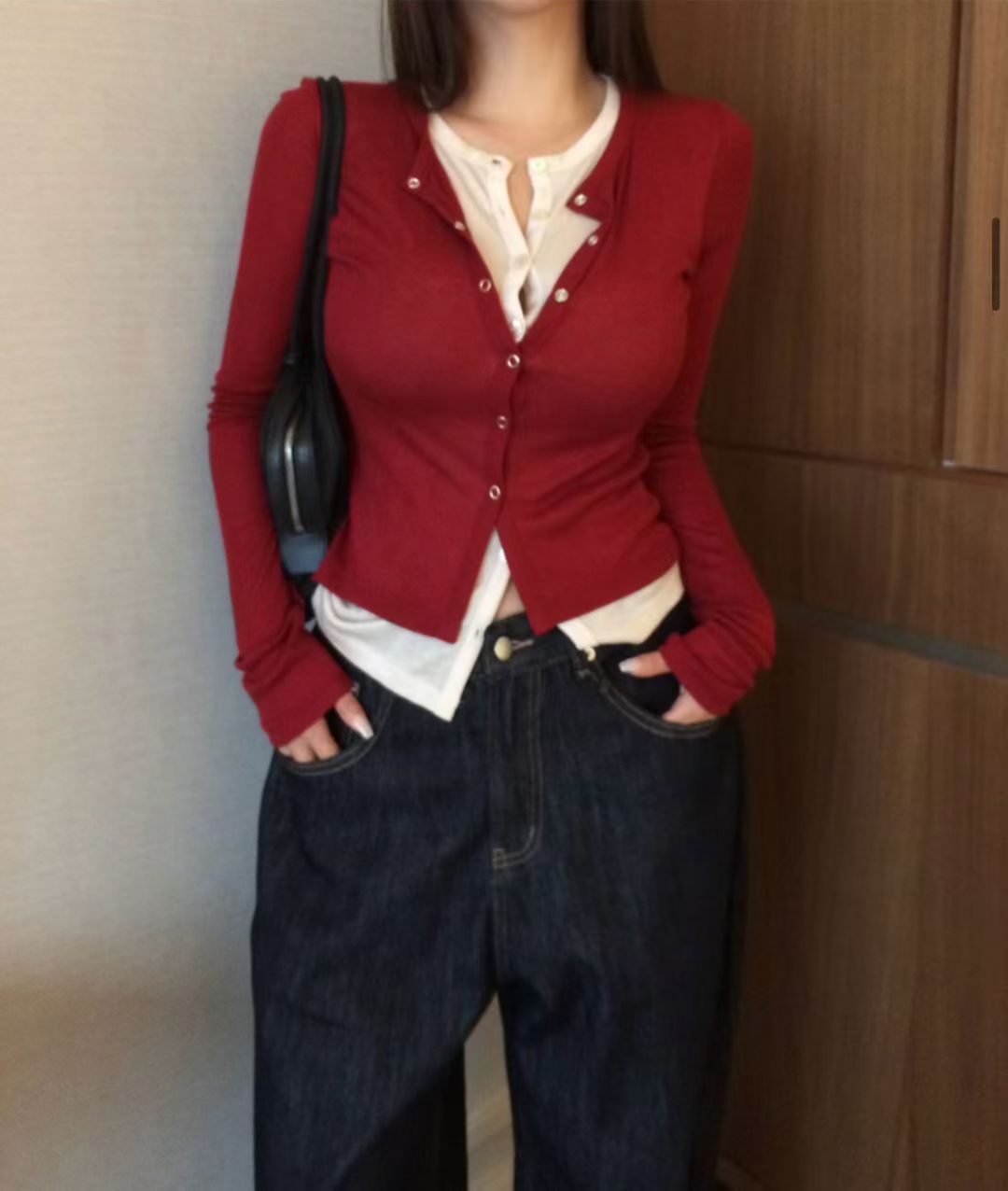 C1601 Inner Layering Knit Cardigan