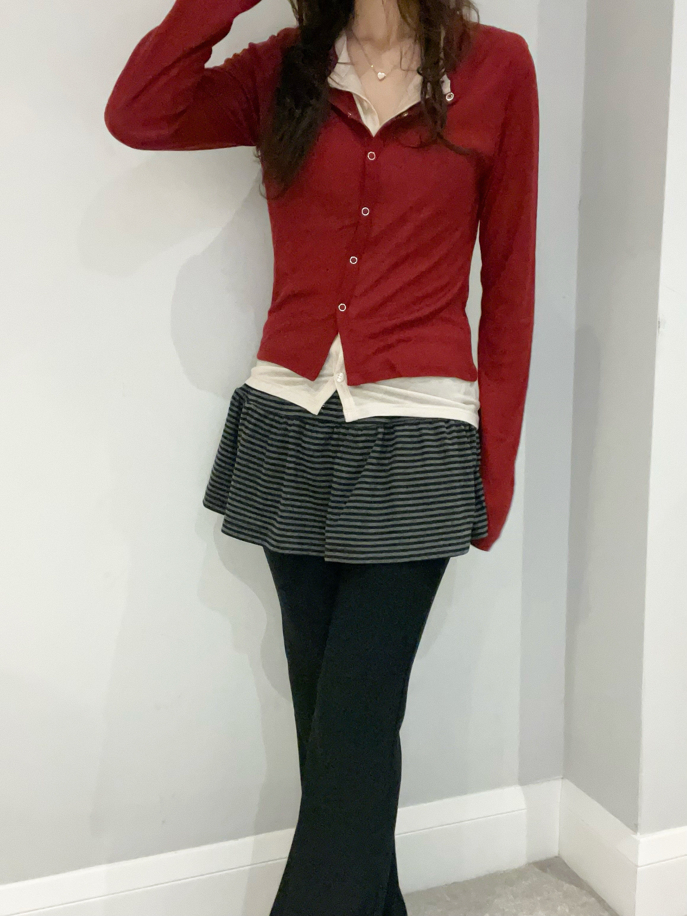 Stripe Skirt Layered Boot-Cut Pants