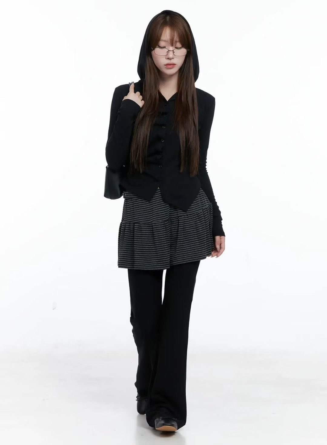 C1602 Stripe Skirt Layered Boot-Cut Pants