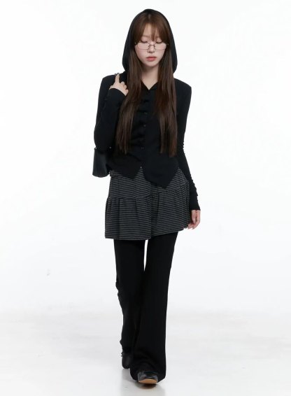 C1602 Stripe Skirt Layered Boot-Cut Pants
