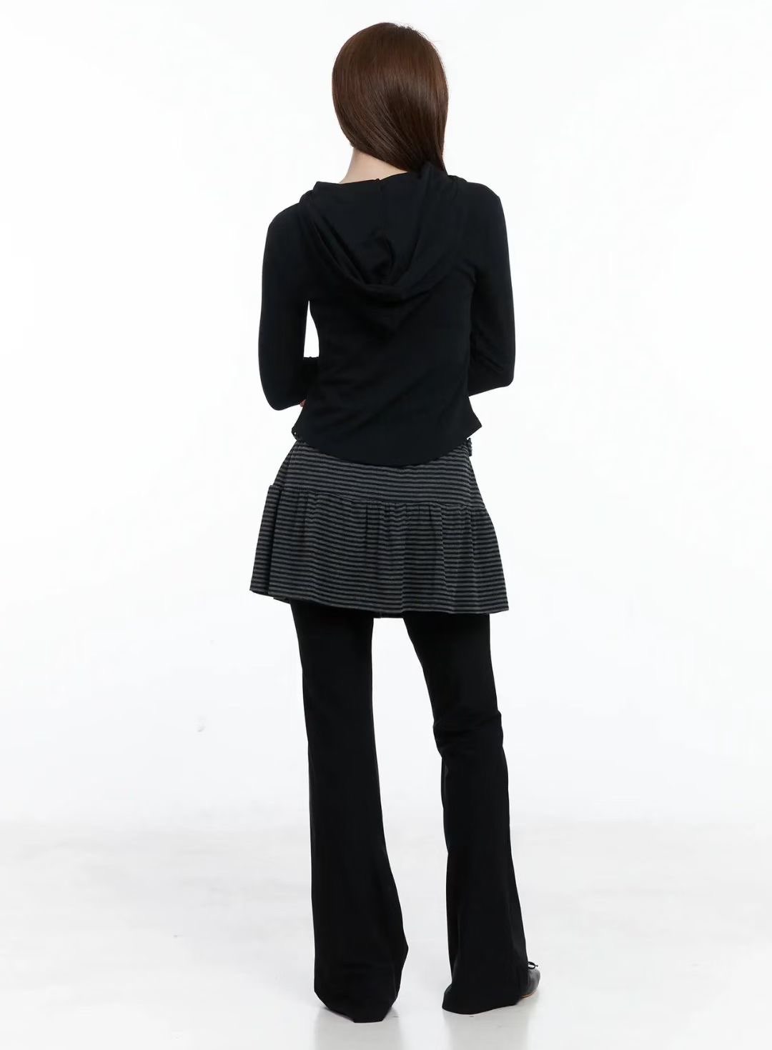 C1602 Stripe Skirt Layered Boot-Cut Pants