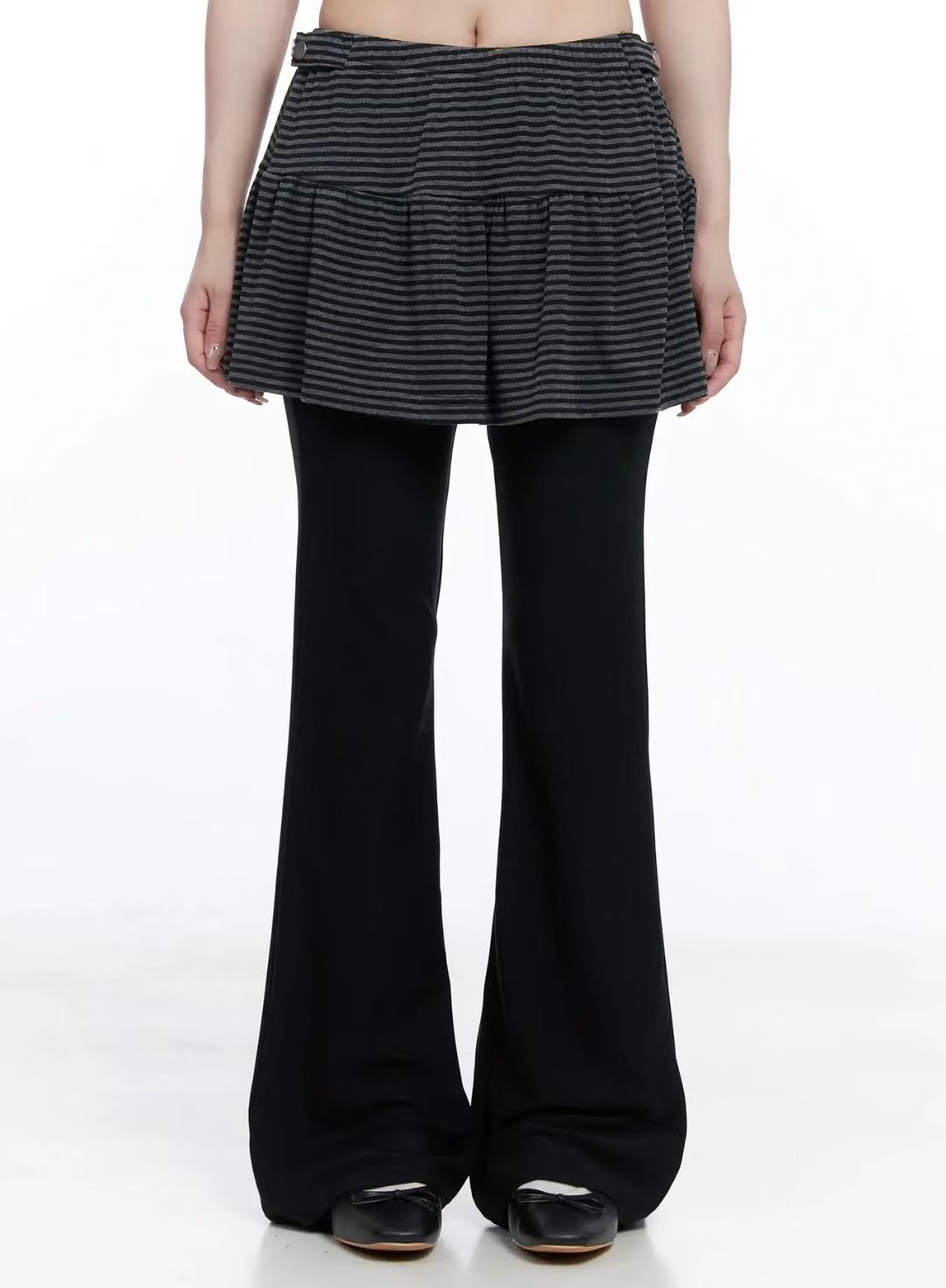 C1602 Stripe Skirt Layered Boot-Cut Pants