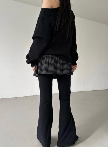 C1602 Stripe Skirt Layered Boot-Cut Pants