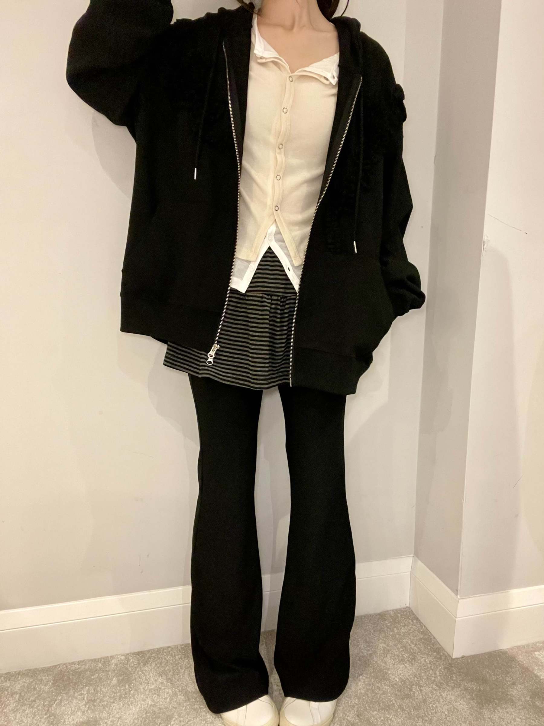 Stripe Skirt Layered Boot-Cut Pants