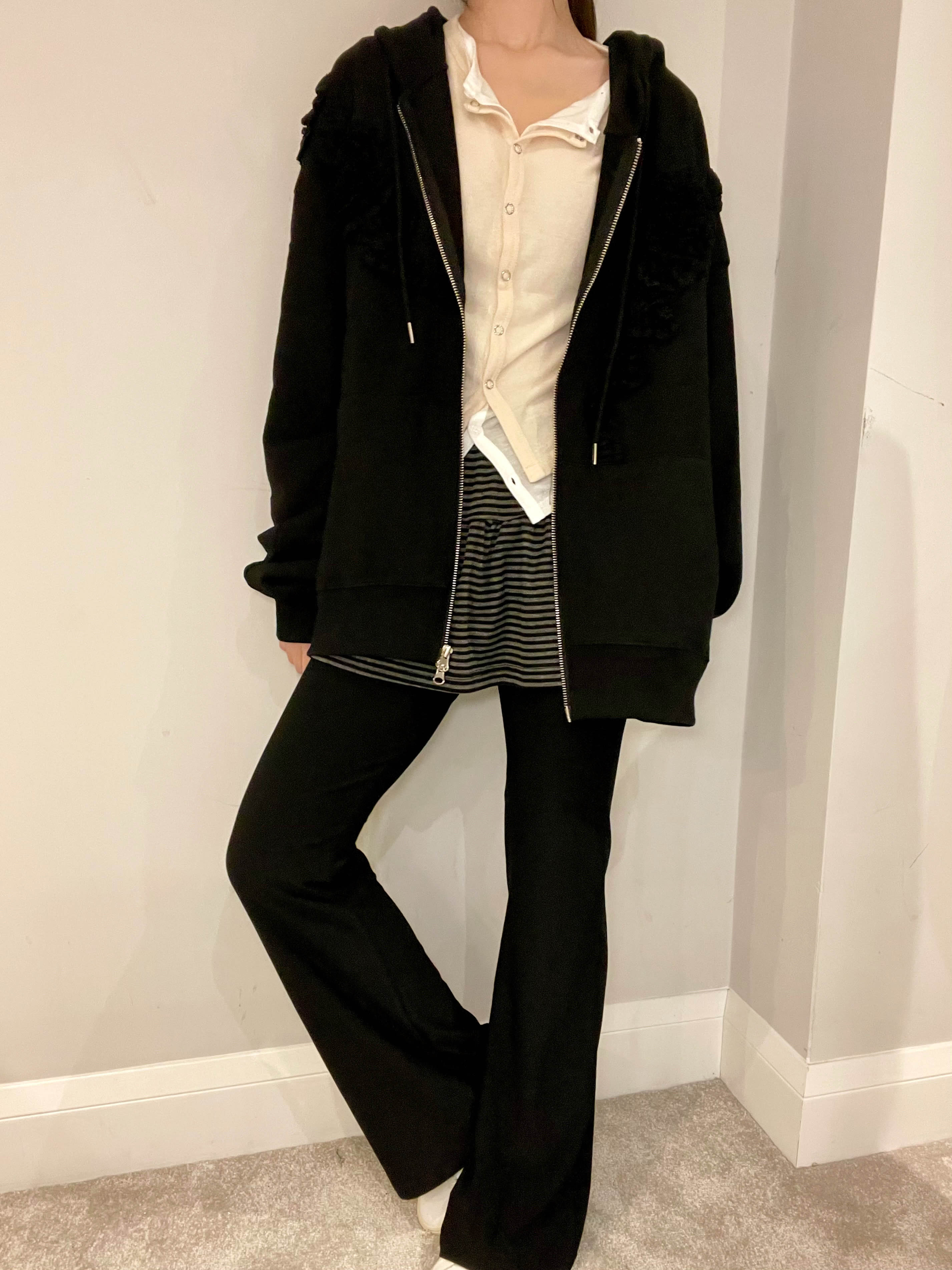 Stripe Skirt Layered Boot-Cut Pants