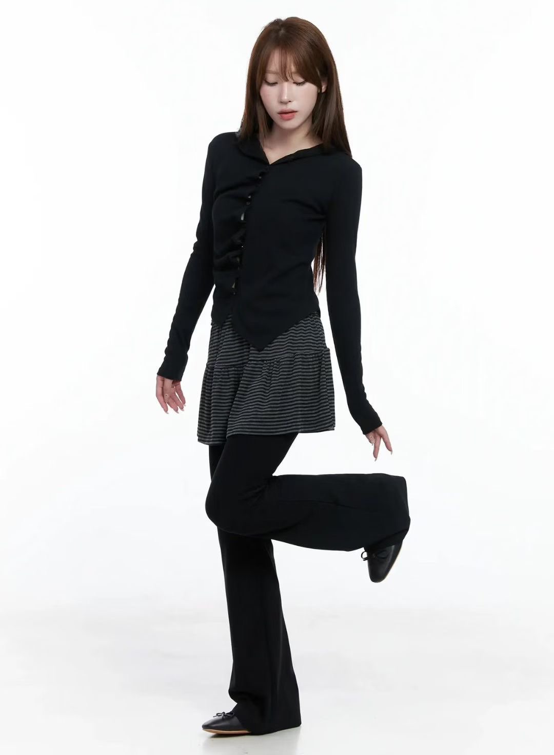 C1602 Stripe Skirt Layered Boot-Cut Pants