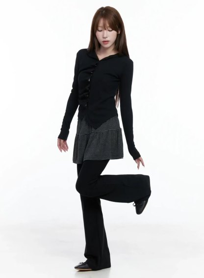 C1602 Stripe Skirt Layered Boot-Cut Pants