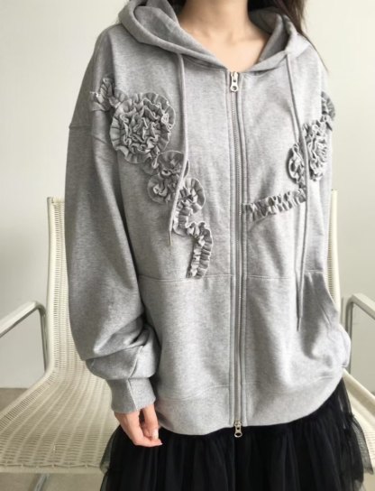 C1604 Oversized Rose Frill Hoodie