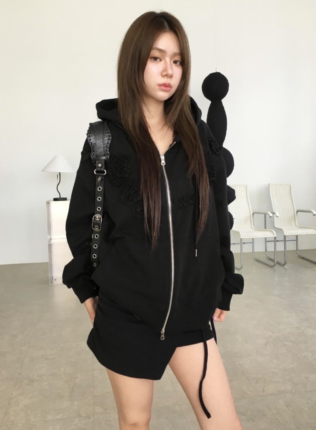 C1604 Oversized Rose Frill Hoodie