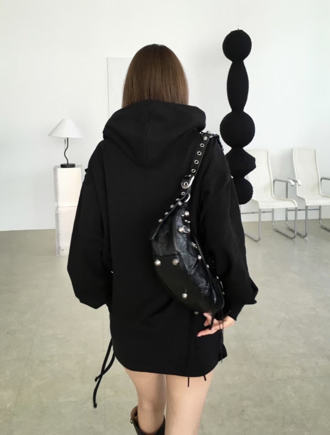 C1604 Oversized Rose Frill Hoodie