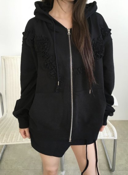 C1604 Oversized Rose Frill Hoodie